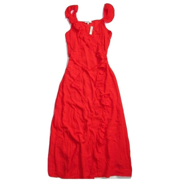 NWT Madewell Ruffled Wrap Maxi in Ripe Persimmon Red Lightweight Dress 00 - Picture 4 of 8